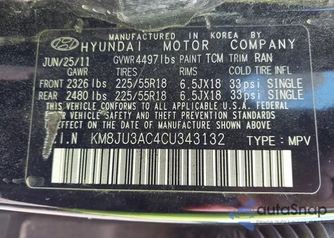 2012 Hyundai Tucson Limited from USA, damaged, VIN KM8JU3AC4CU343132